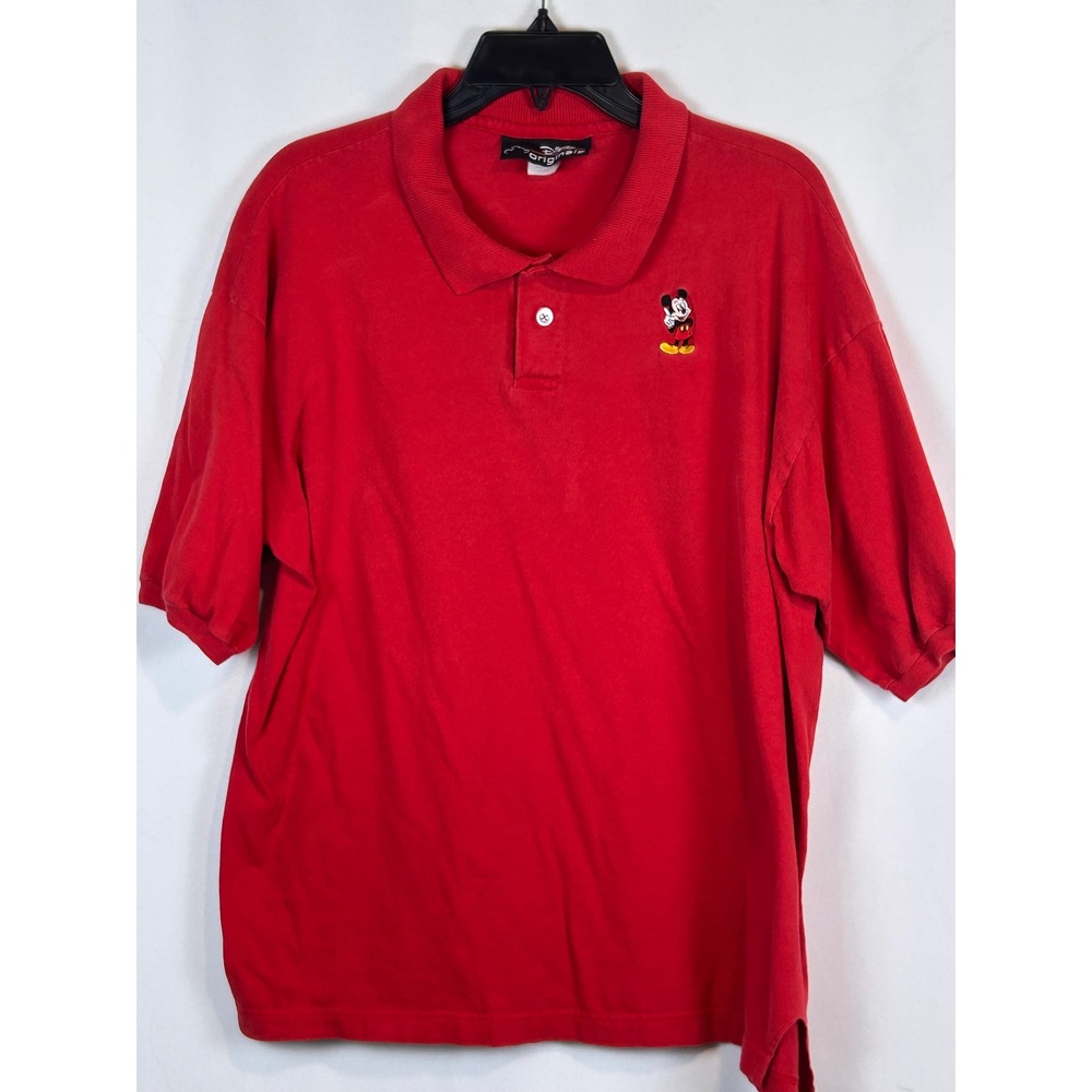 Disney Originals Mens Mickey Mouse‎ Embroidered Vintage Polo Shirt Red Short Slv